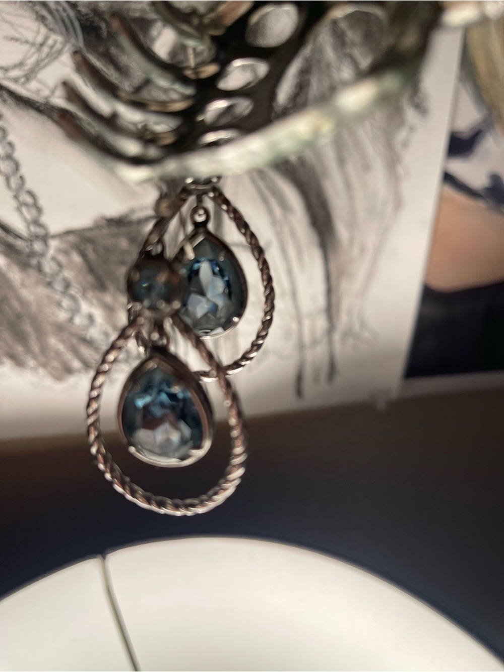 Brighton Swarovski Blue Crystal Teardrop Rope Hoop Earrings - Picture 2 of 5